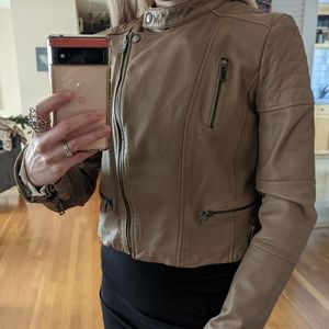 Genuine lamb skin leather moto jacket in size S